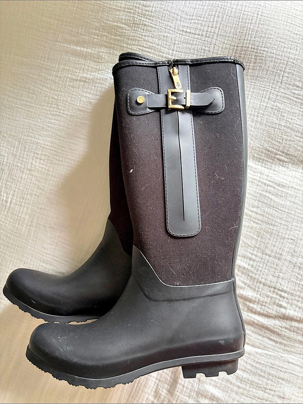 Tommy Hilfiger Tall Rain Boots Black Gold-Tone Hardware